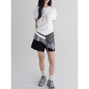 (165742CY21) [에잇세컨즈] 리본 그래픽 오버핏 반소매 티셔츠  화이트