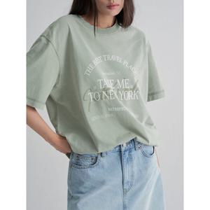 (355742LY9H) [에잇세컨즈] 가먼트다잉 레터링 티셔츠  카키