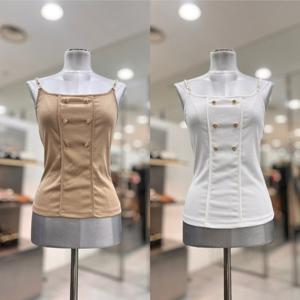 [에고이스트]체인 스트랩 단추 포인트 슬림민소매 티셔츠 EQ3CV8