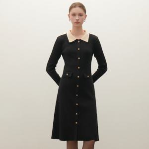 [SATIN] 골드 버튼 골지 원피스 O254T912