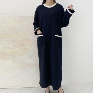 [샵앤][샵앤] 국산여성 라운드 포켓배색 임부 롱원피스 LL-WDR-4