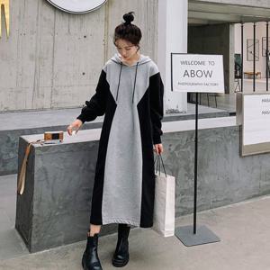 [리빌모아]여자 루즈핏 배색 후드 롱 원피스 JSW-OPS-SP0000CTZ-