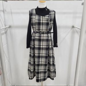 [밸리걸]벨티드울 체크민소매원피스(611150)