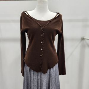 [밸리걸]나시 부착 물결 브이티셔츠609151