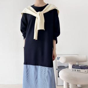 [샵앤][샵앤] 국산 여성 라운드 밑단 배색 롱원피스 ARA-WDR-494