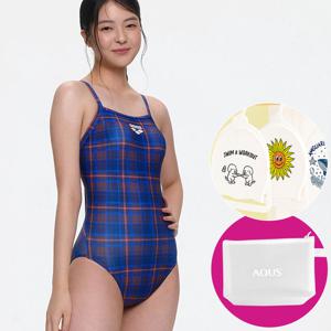 아레나 여성 수영복 컨트리 체크 원피스 싱글 수퍼플라이백 A5FL1LO05 BLU 가방 수모행거 증정