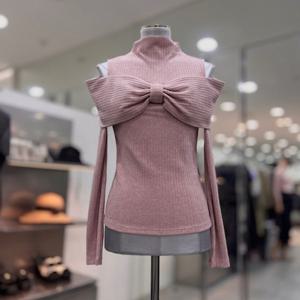 [에고이스트]리본 어깨 트임 하이넥 티셔츠 ER4JT901HJ_DG