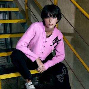 [에고이스트]리본 자카드 포인트 V넥 니트가디건 ER4KG660_DG