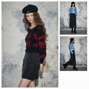 [에고이스트]리본 패턴 자카드 가디건 ER4KG661_DG