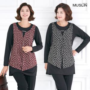 [모슬린]엄마옷 센스만점 이중라운드 티셔츠 516FGH004 마담/중