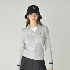 [헤지스골프][BEST]여성 핀스트라이프 오픈 카라 니트(HWSW5C615G1)