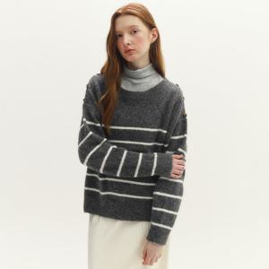 [마리끌레르][정가89,000]숄더 버튼 울 스트라이프 니트(MAFDKN12MCH)