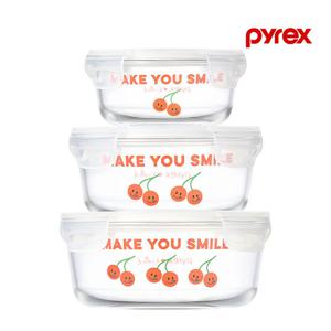 파이렉스 노티드2 4면 밀폐용기 원형 3P (380ml,620ml,960ml)