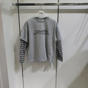 [소이]체크 소매 배색 레이어드티 26S3408_KG