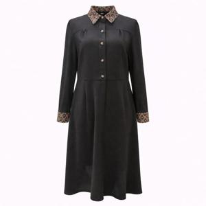 [비꼴리끄(여성)]울 프린트 배색 카라 원피스 B254WO3050