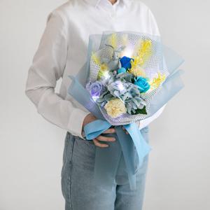 비누 장미 카네이션 조화 꽃다발 LED 팜파스 토끼 52cm 2컬러 인테리어 꽃 선물 장식