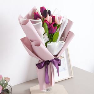 튤립 조화 꽃다발 더블라벤더 65cm 인테리어 꽃 선물 장식 기념일 졸업식 발표회