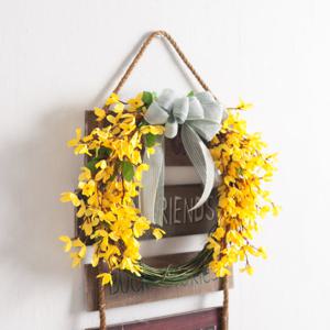 개나리 조화 리스 봄내음 35cm 인테리어 꽃 벽걸이 현관 문 꾸미기 행사 소품