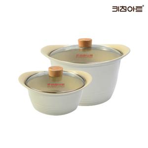 키친아트 베이직 인덕션냄비 세라믹코팅 주물 냄비세트 2종G 양20+곰26