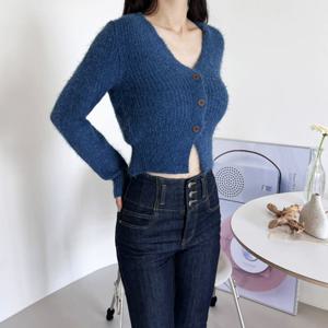[리빌모아]여자 퍼 브이넥 크롭 니트 가디건 DJW-KN-SCAT1037-라