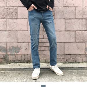 [리빌모아]남자 데미지 일자핏 연청바지 데님팬츠 KSM-JEA-SC071