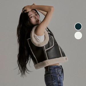 [버커루]여성 라이더 무스탕 하이넥 크롭 베스트 B234LI510P