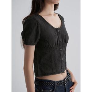 (355765LY45) [에잇세컨즈] 아일렛 반소매 블라우스  블랙