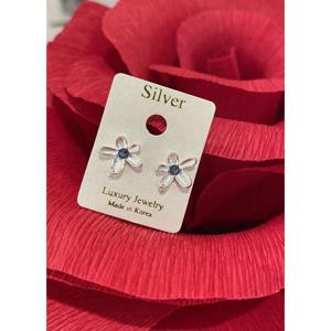 [이쁜] 블루 큐빅 플라워 실버 귀걸이