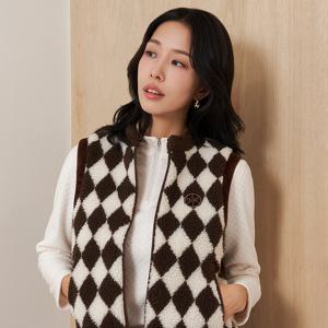 크로커다일레이디 체크 플리스 베스트_CLEWPF203