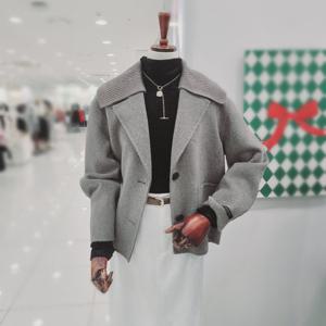 [비지트인뉴욕]핸드메이드 탈부착 카라니트 숏 코트VBAJK721V_US