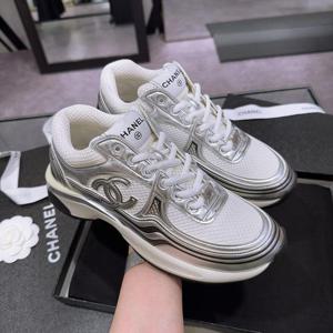 (W) 샤넬 스니커즈 패브릭 라미네이티드 화이트 실버 여성
