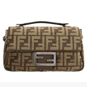 펜디 FF 바게트 체인 미디 태피스트리 패브릭 체인 숄더백 8BR793 ALG7 F1HZS