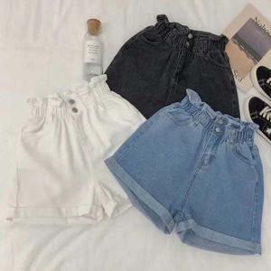 A라인 스타일 하이웨이스트 여성 허리밴딩 데님반바지