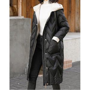 [위시드]후드 배색 집업 롱 볼륨 퀼팅 패딩 점퍼(WIACJP025)