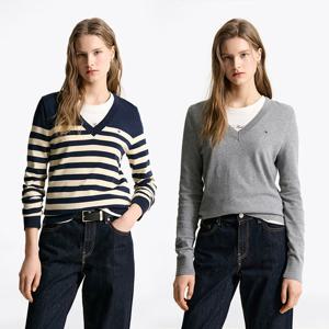 [공식][타미힐피거] 코튼 저지 스티치 브이넥 스웨터 2종 택1 (T22F0KTO002WT2)