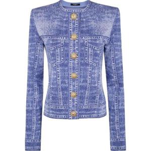 발망 데님 이펙트 로고 디테일 니트 가디건 EF1KL220KH80 6FF TP944255117