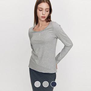 [지오다노/본사] 325901 여 저지 스쿱넥 긴팔티 (스트라이프)
