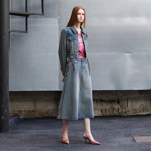 [에고이스트][BLUE LABEL] 레이스업 롱 데님 스커트 ER3ODS01