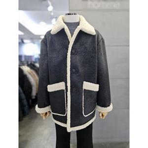 바쏘옴므 세이브존03 바쏘옴므 남자 오버핏 하프 무스탕 블랙 페이크 레더 WSAQZ4UA48A