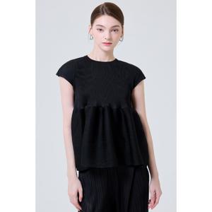 [요이츠] 볼륨 프린세스 플레어 캡소매 플리츠 블라우스_YI05WNPBL07