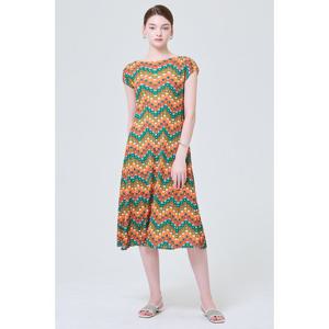 [요이츠] 지그재그 도트 나염 프렌치 라운드 플리츠 롱 원피스_YI05WNPOP02