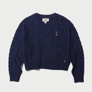 [후아유]V넥 크롭 꽈배기 풀오버 (WHKAC4V11F-T)