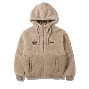 [지프]JQ4JPU261 다크베이지 우븐 블록 후디 뽀글이 집업 재킷