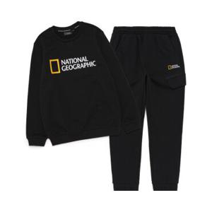 내셔널지오그래픽키즈 K221UPB910 빅로고 맨투맨 세트 BLACK