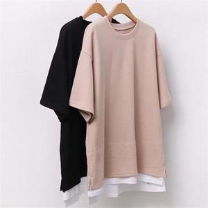 [시드마켓]배색 레이어드 반팔티 2085041S 빅사이즈 여성 (89507