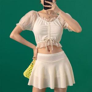 은창)퍼프 쉬폰 미들 스트링 투피스 수영복 비키니