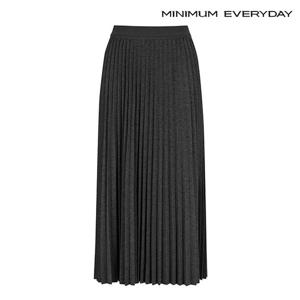[미니멈][미니멈 에브리데이]큐빅 플리츠 허리 밴딩 플레어 롱 스커트 (EA3WH009D)
