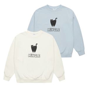 [에꼴리에]캣 프린트 바이오 맨투맨티_25A1452 블루,아이보리_OD