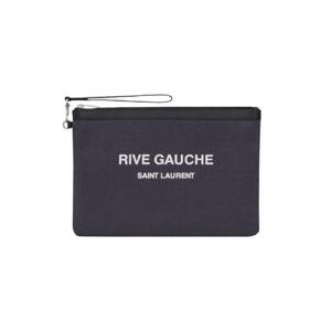 생로랑 리브 고쉬 지퍼 파우치 캔버스 앤 레더 스톰 앤 블랙 581369-96NAE-1298