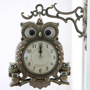 아트박스/마지우 물방울부엉이가족 양면벽시계 (황동골드)